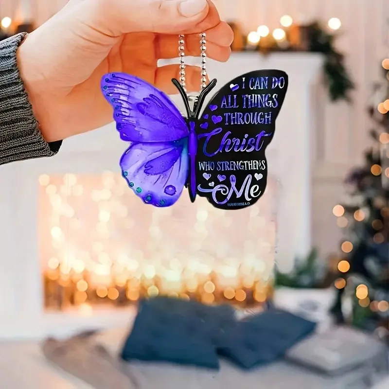 Christianartbag Ornament, Purple Butterfly I Can Do All Thing Through Christ Ornament, Christmas Ornament, Christmas Gift, Personalized Ornament, CABOM01250923.