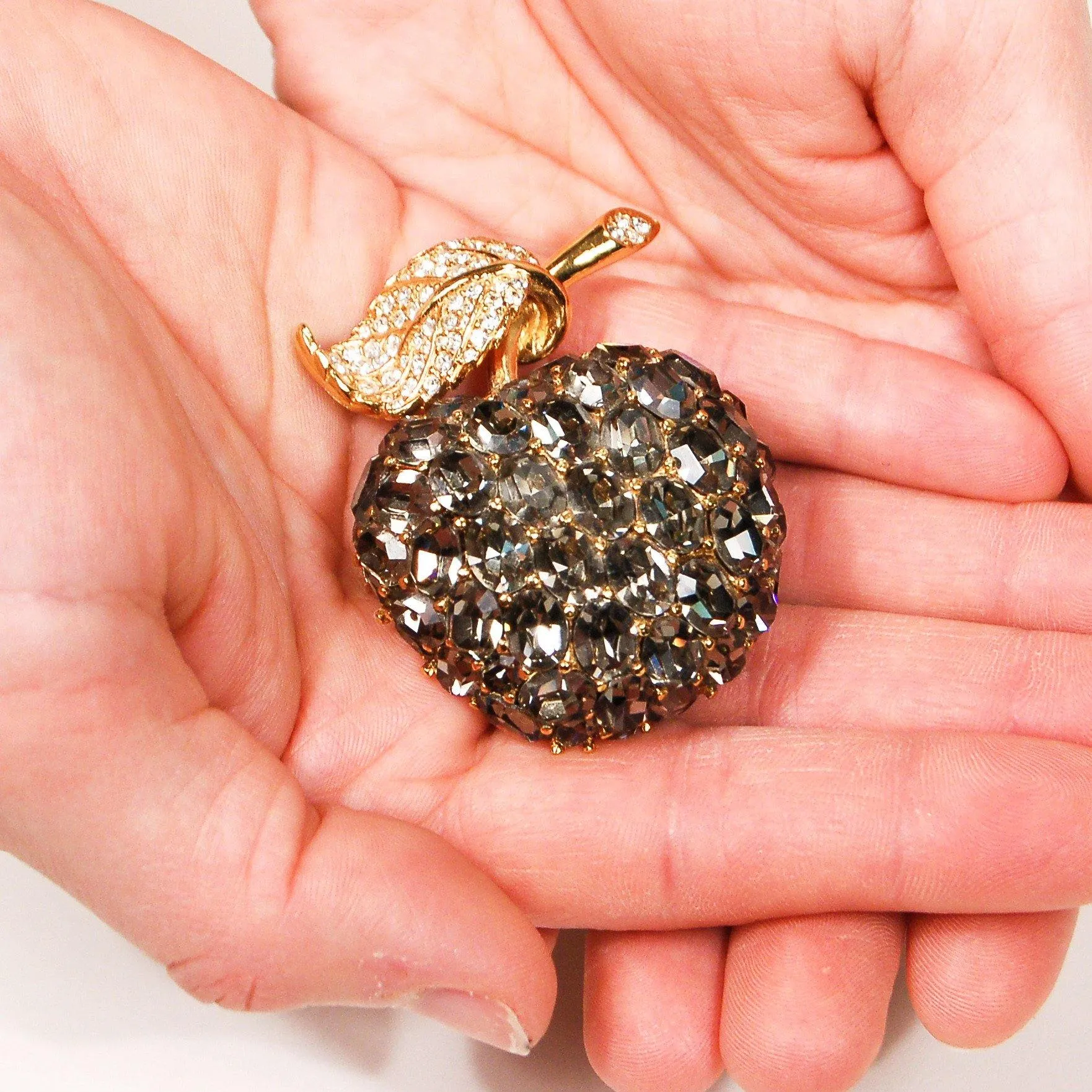 Ciner Sparkling Rhinestone Apple Brooch