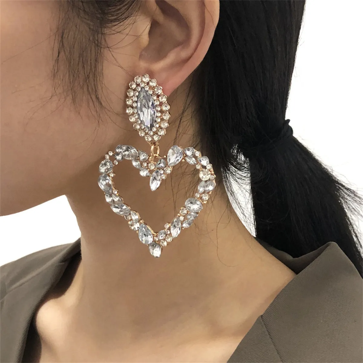 Clear Crystal & Cubic Zirconia 18K Gold-Plated Heart Drop Earrings