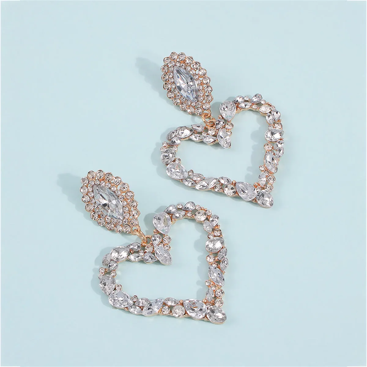 Clear Crystal & Cubic Zirconia 18K Gold-Plated Heart Drop Earrings