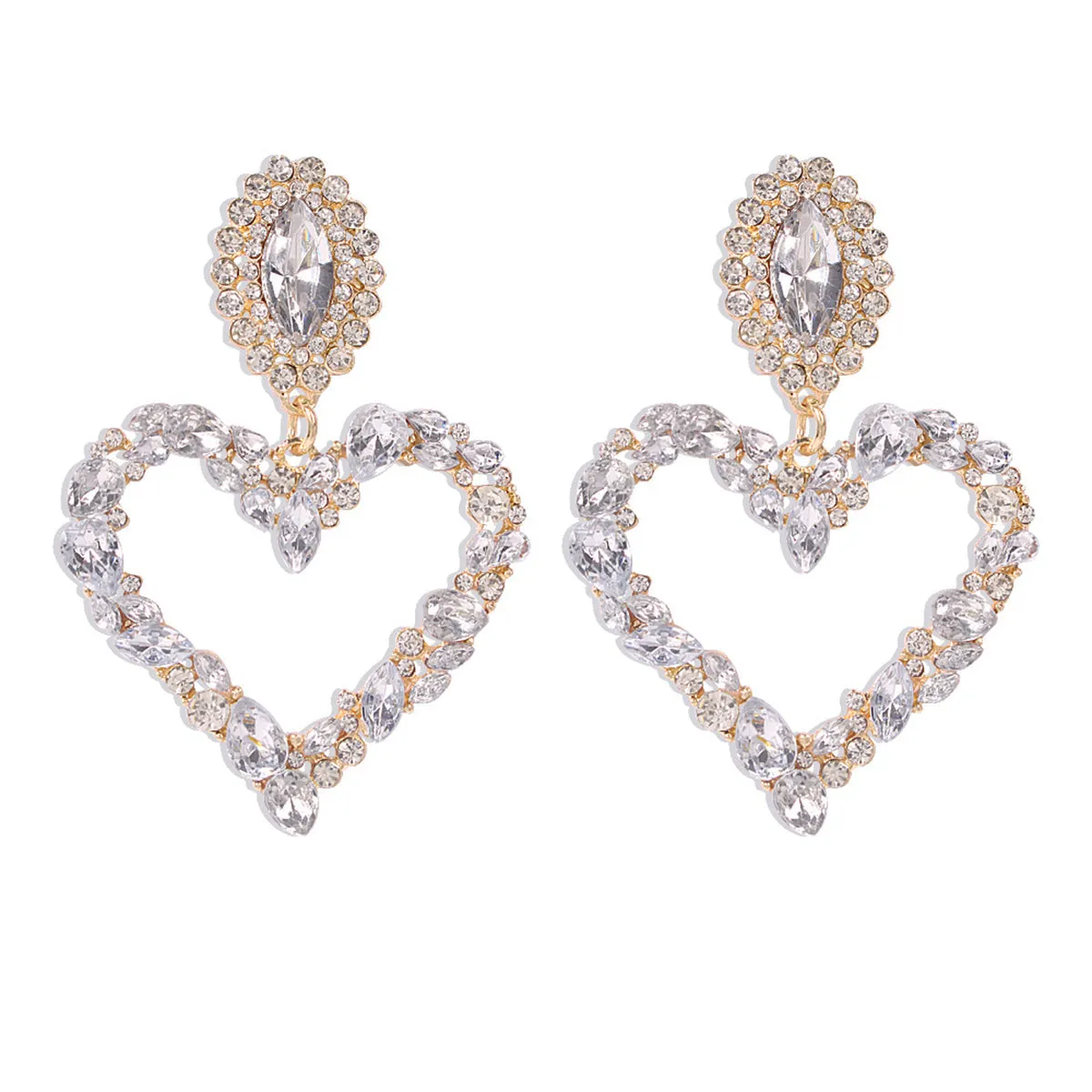 Clear Crystal & Cubic Zirconia 18K Gold-Plated Heart Drop Earrings
