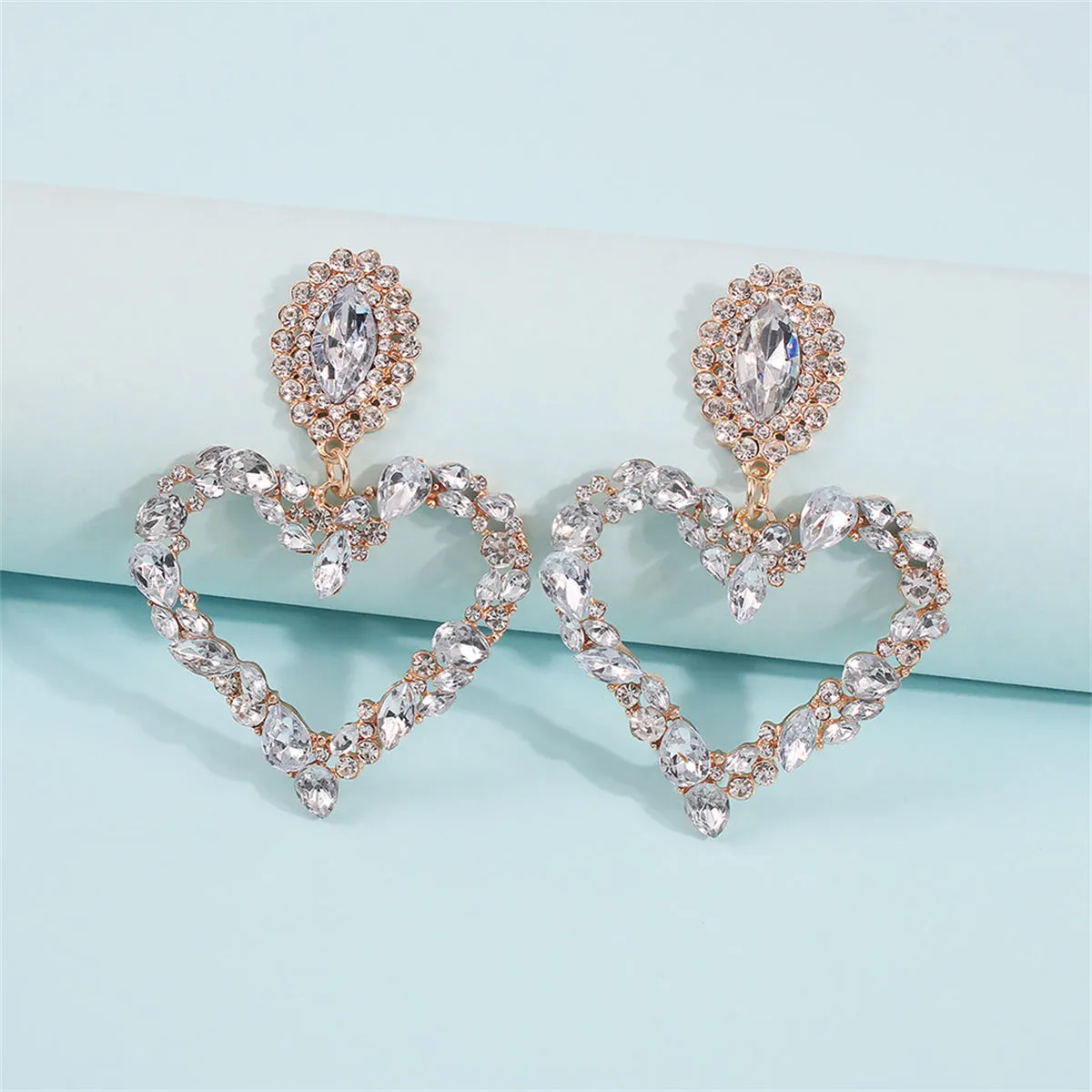 Clear Crystal & Cubic Zirconia 18K Gold-Plated Heart Drop Earrings