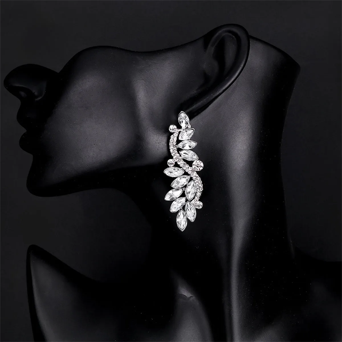 Clear Crystal & Cubic Zirconia Abstract Rattan Drop Earrings