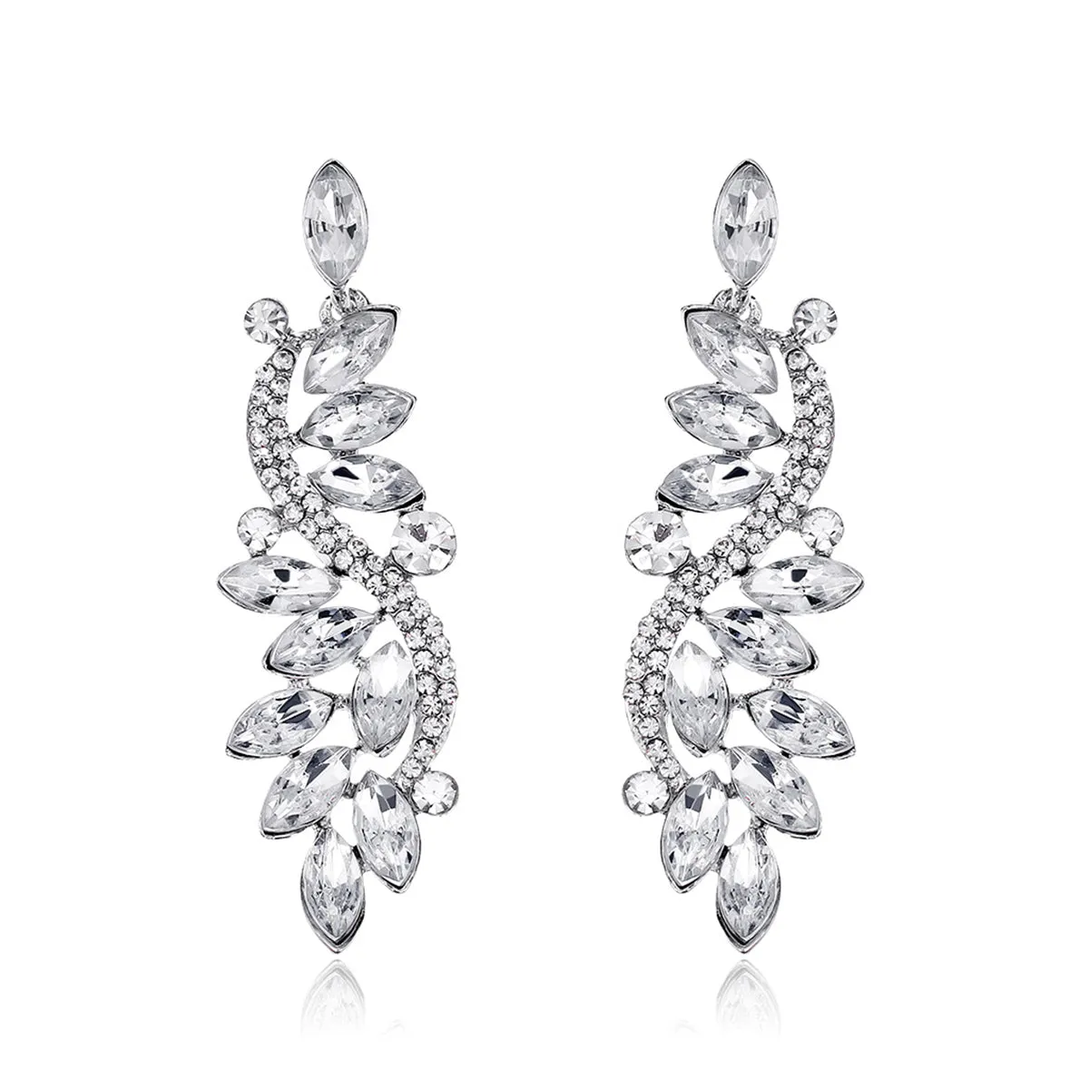 Clear Crystal & Cubic Zirconia Abstract Rattan Drop Earrings