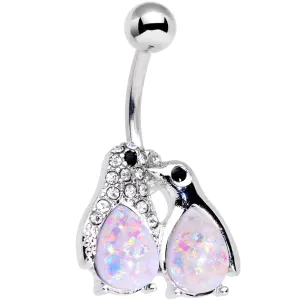 Clear Gem Pink Faux Opal Penguin Duo Belly Ring