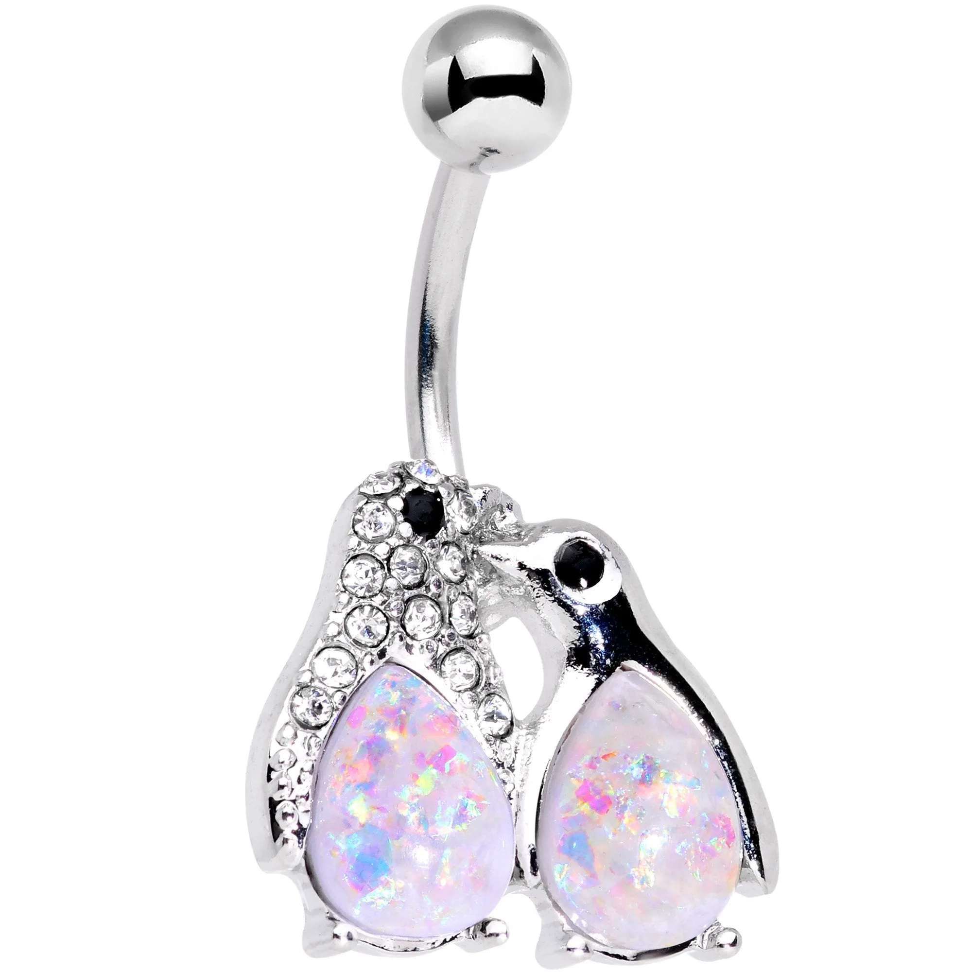 Clear Gem Pink Faux Opal Penguin Duo Belly Ring