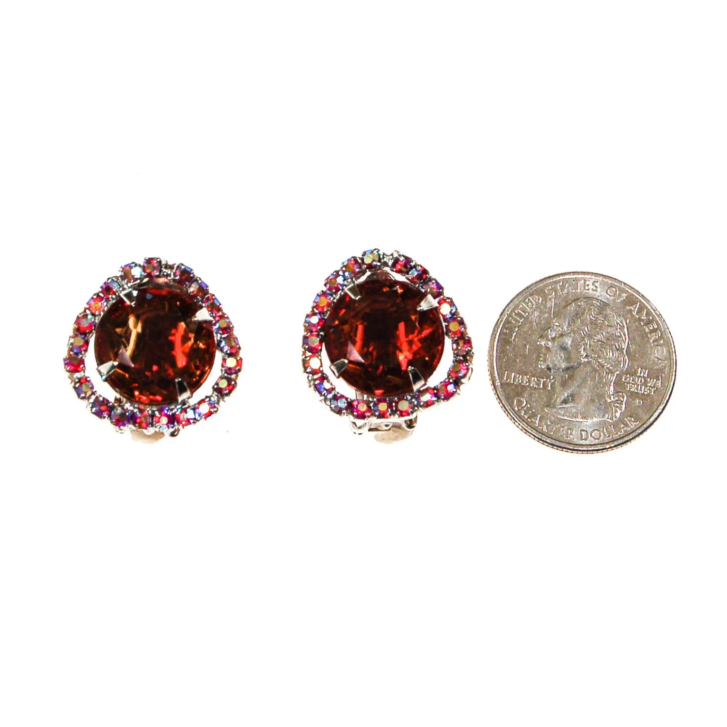 Cognac Topaz and Aurora Borealis Rhinestones Earrings