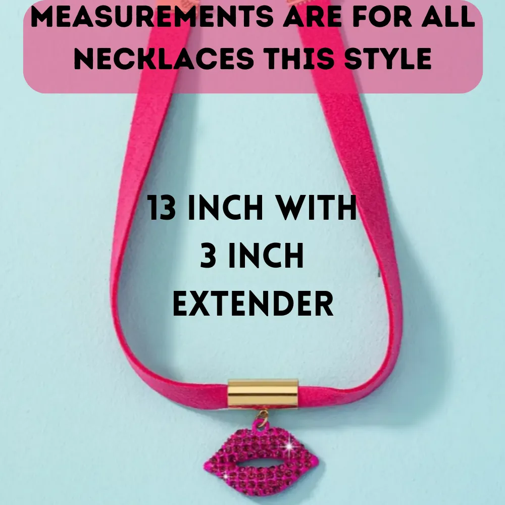 Copy of A Sexy and Powerful Pink Rhinestone Lips Choker Necklace with Black Velvet/Suede Chain