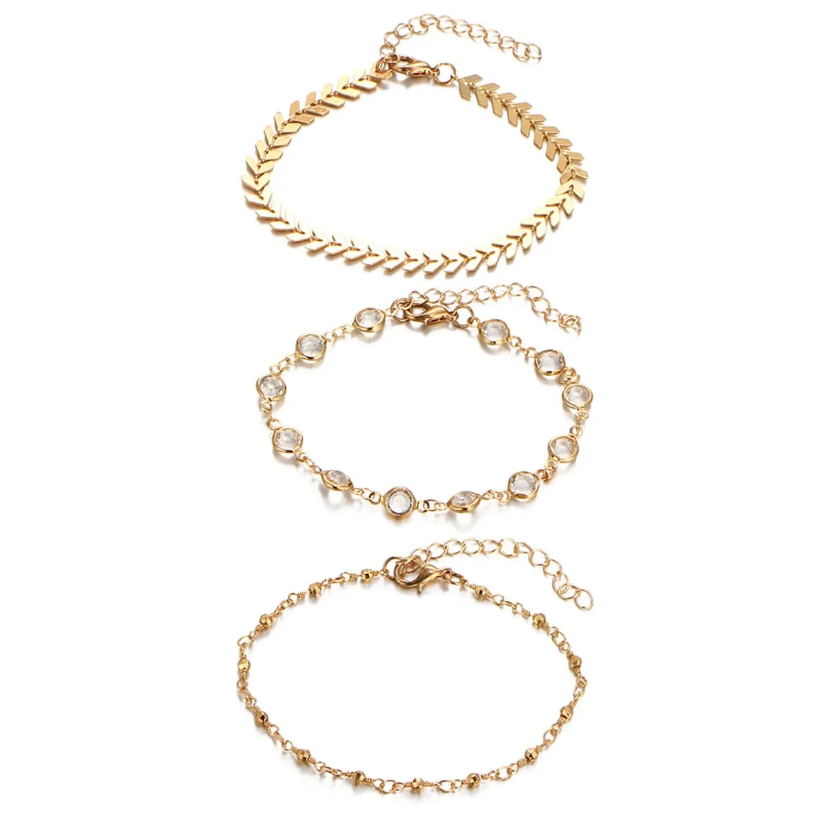 Crystal & 18K Gold-Plated Station Anklet Set