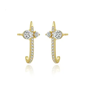 Crystal & Cubic Zirconia 18K Gold-Plated Curved Bar Drop Earrings