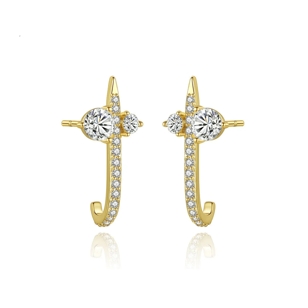 Crystal & Cubic Zirconia 18K Gold-Plated Curved Bar Drop Earrings