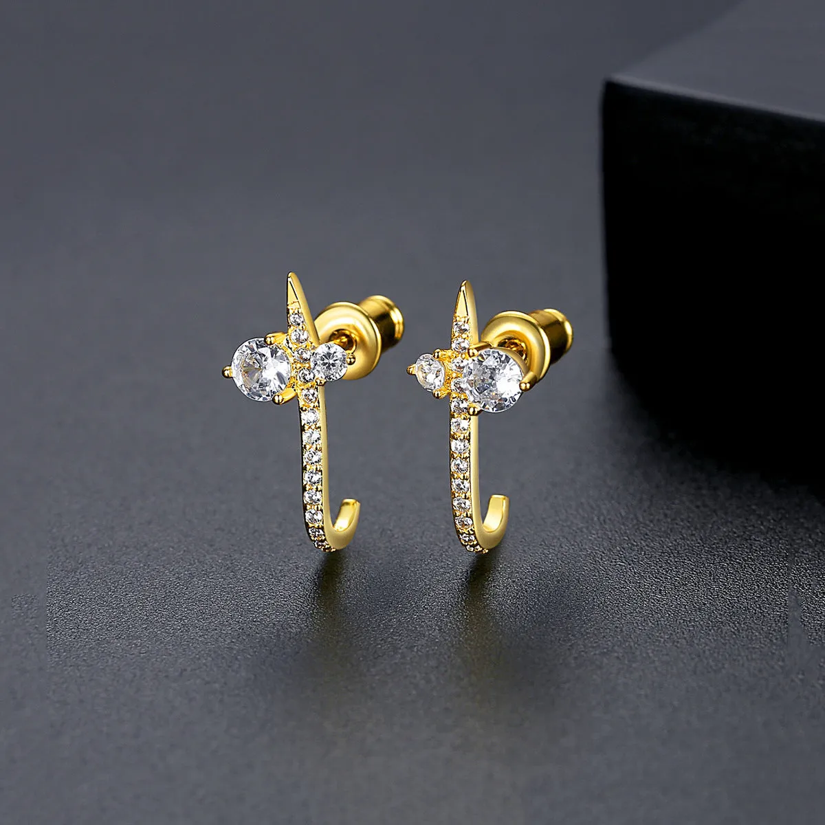 Crystal & Cubic Zirconia 18K Gold-Plated Curved Bar Drop Earrings