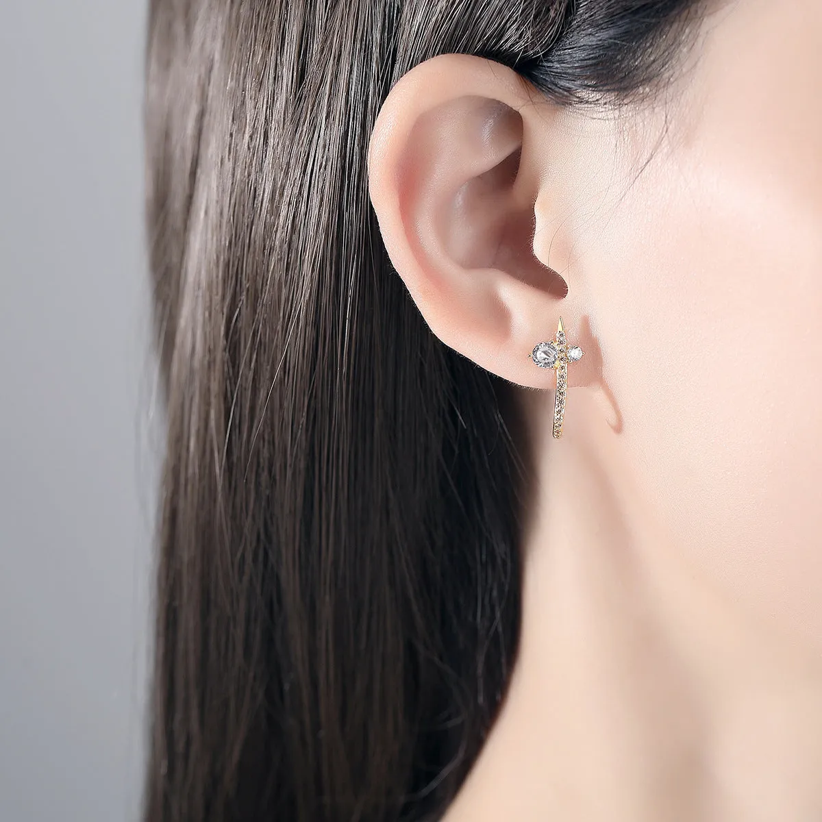 Crystal & Cubic Zirconia 18K Gold-Plated Curved Bar Drop Earrings