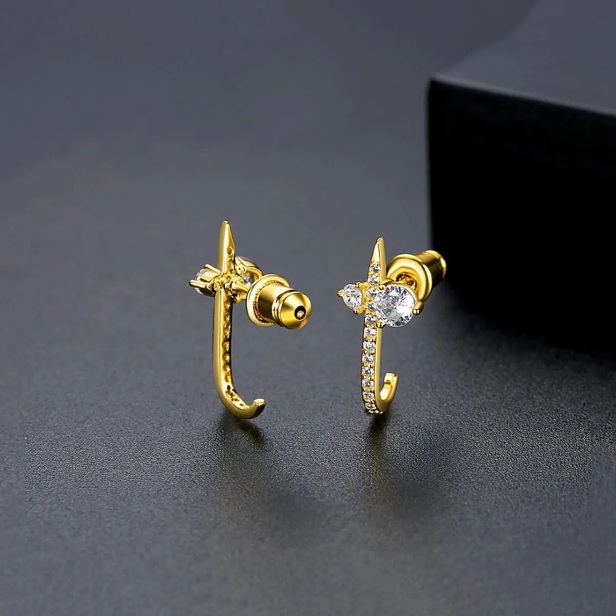 Crystal & Cubic Zirconia 18K Gold-Plated Curved Bar Drop Earrings