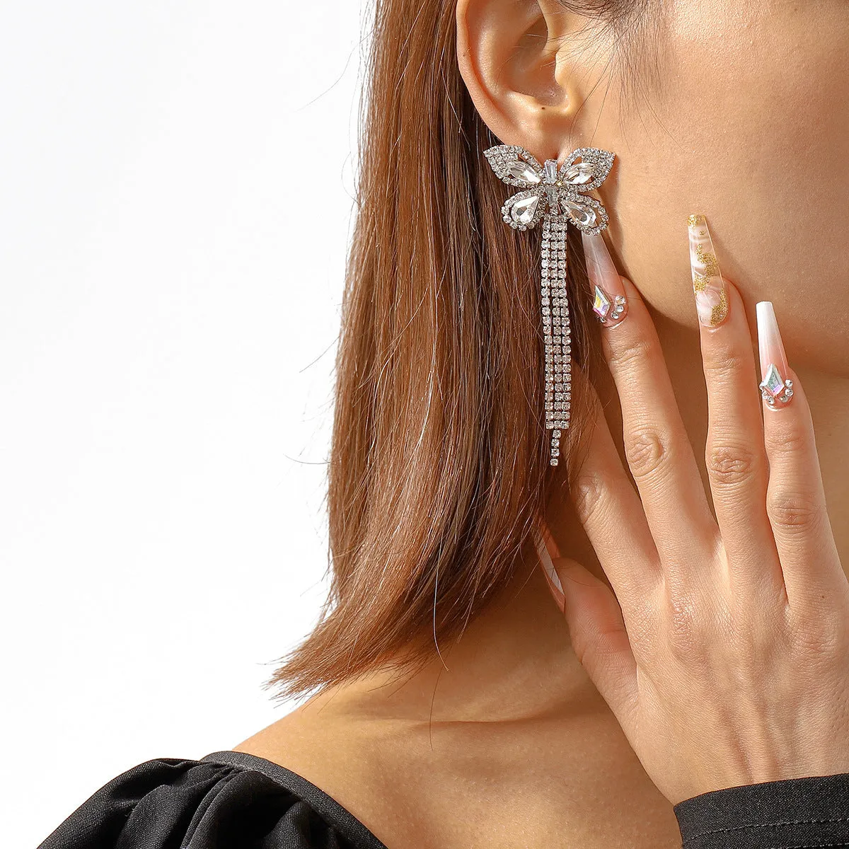 Crystal & Cubic Zirconia Silver-Plated Butterfly Drop Earrings