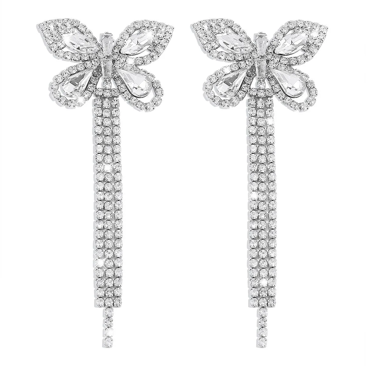 Crystal & Cubic Zirconia Silver-Plated Butterfly Drop Earrings