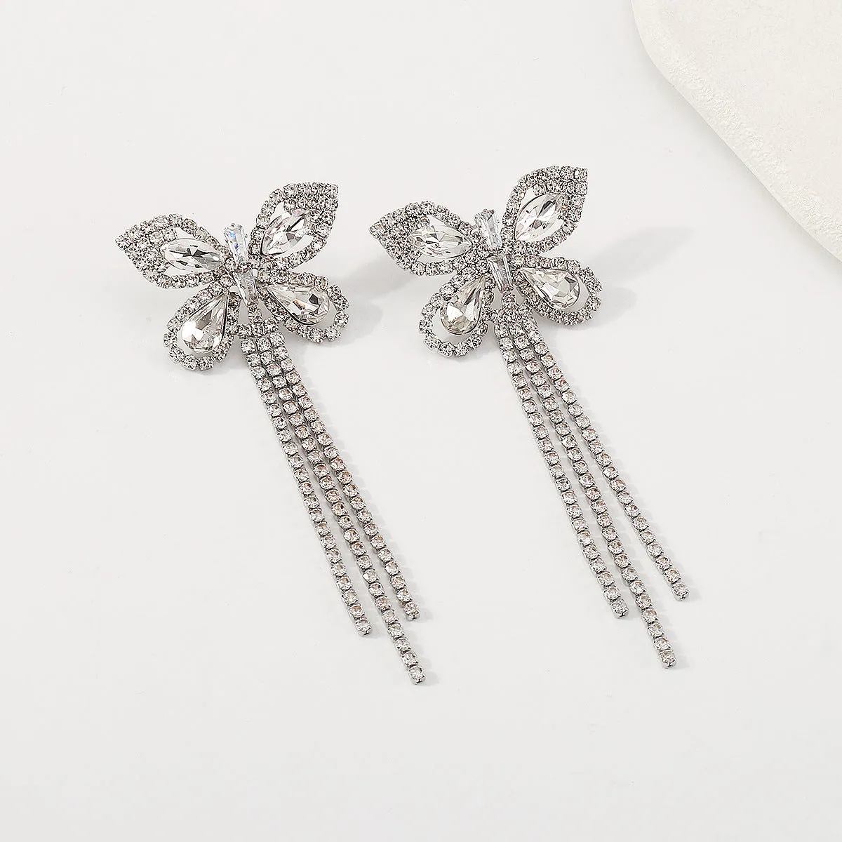 Crystal & Cubic Zirconia Silver-Plated Butterfly Drop Earrings