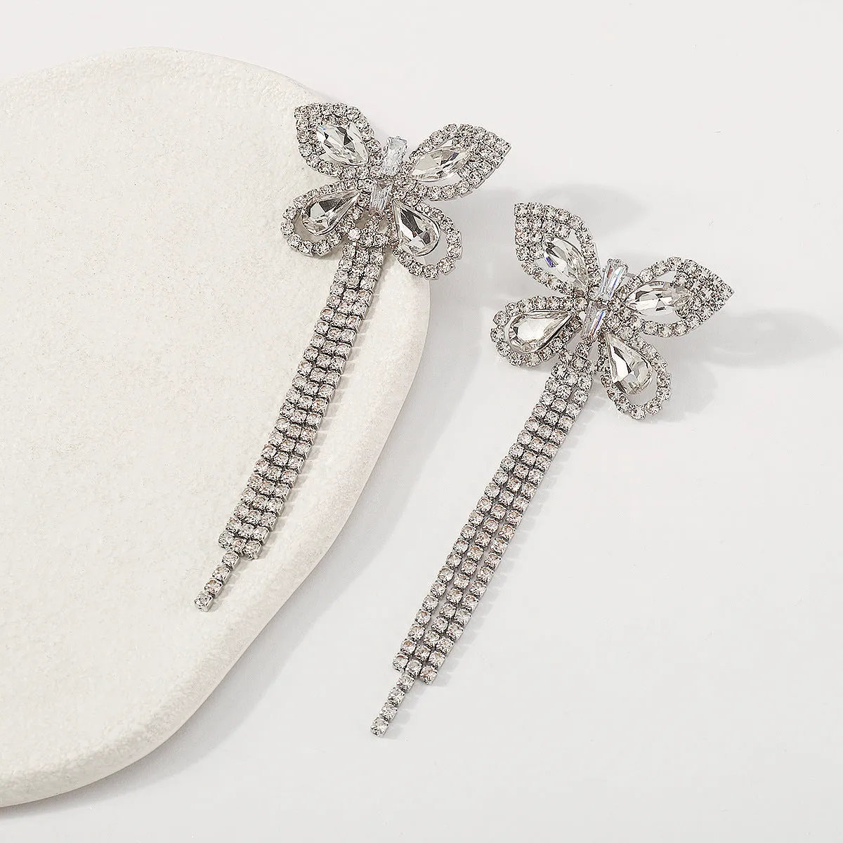 Crystal & Cubic Zirconia Silver-Plated Butterfly Drop Earrings