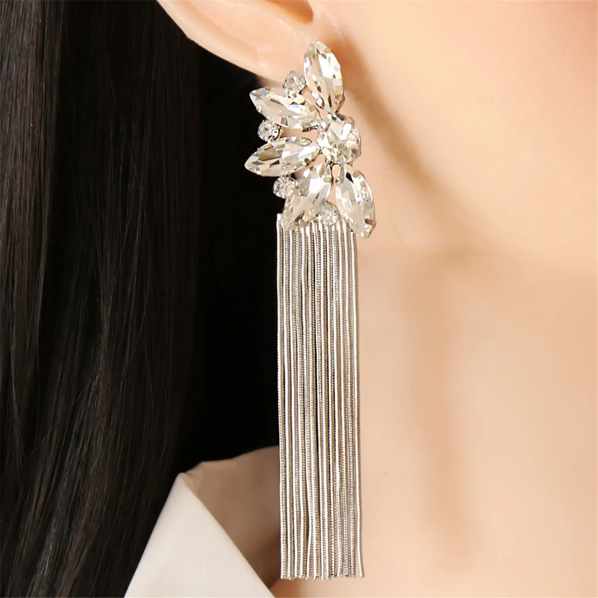 Crystal & Silver-Plated Botany Tassel Drop Earrings