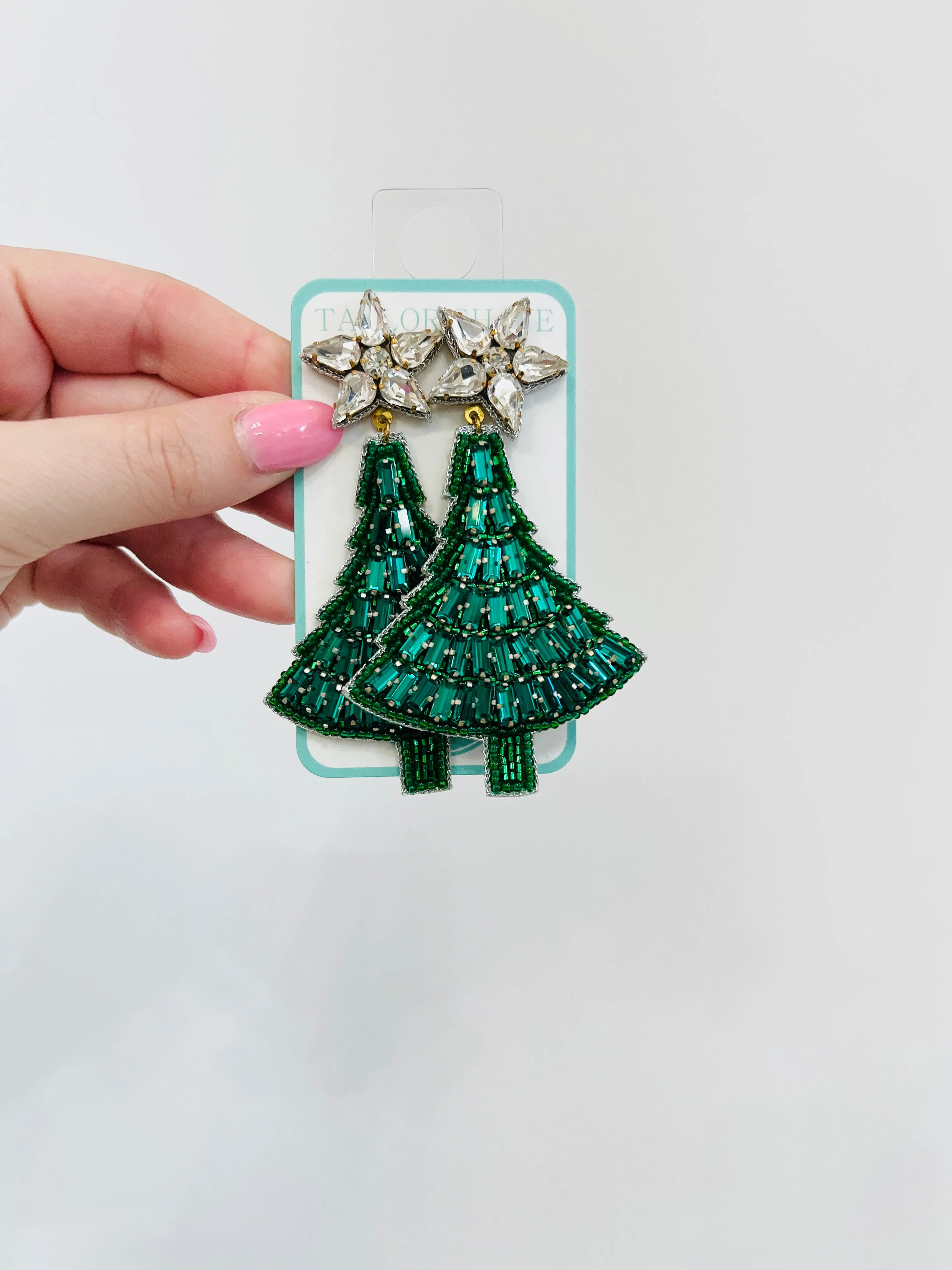 Crystal Beaded Christmas Tree Earrings