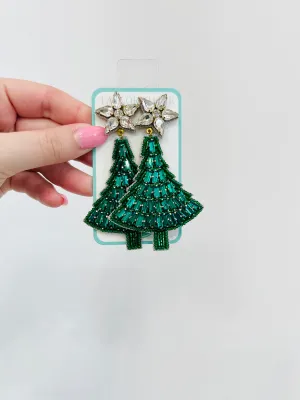 Crystal Beaded Christmas Tree Earrings