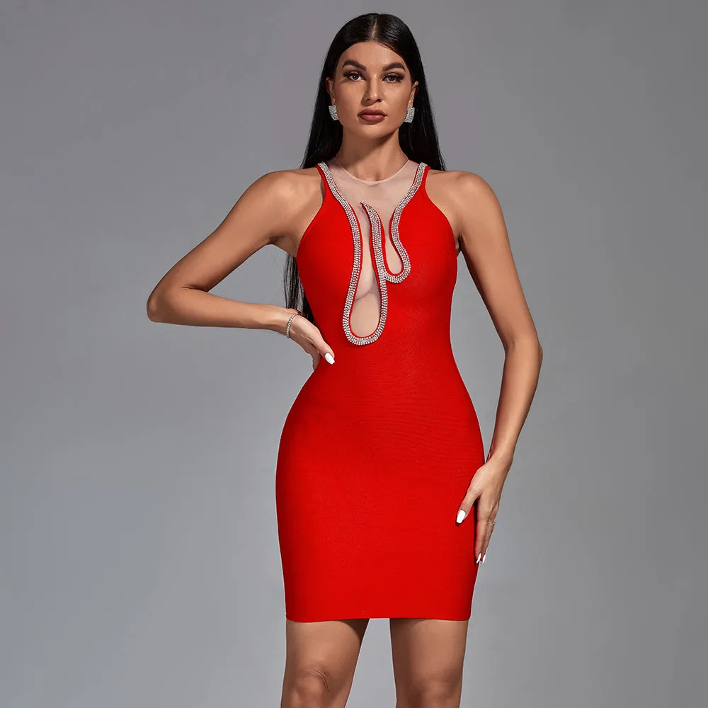 Crystal Flame Mini Bandage Dress