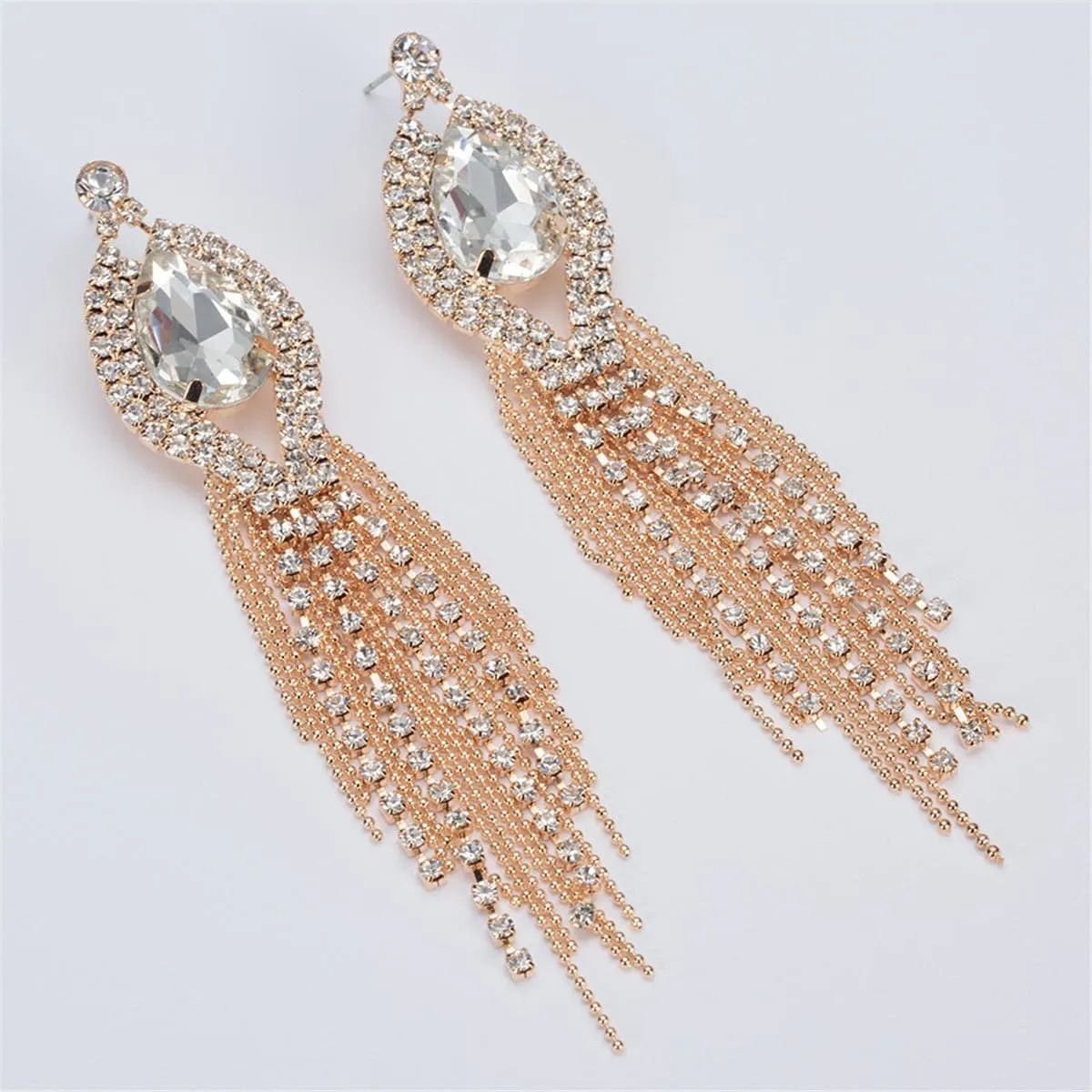 Cubic Zirconia & 18K Gold-Plated Pear Tassel Drop Earrings