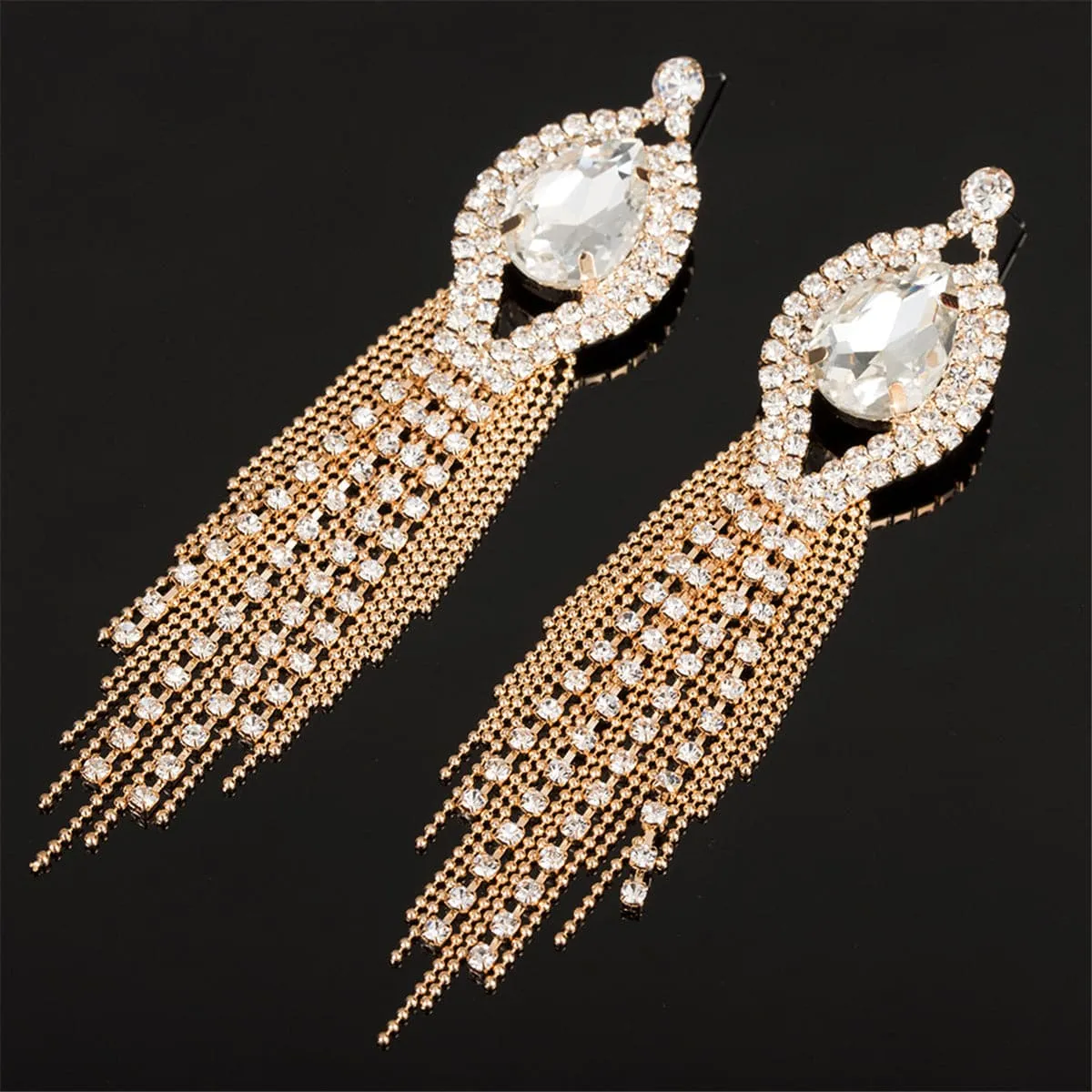 Cubic Zirconia & 18K Gold-Plated Pear Tassel Drop Earrings