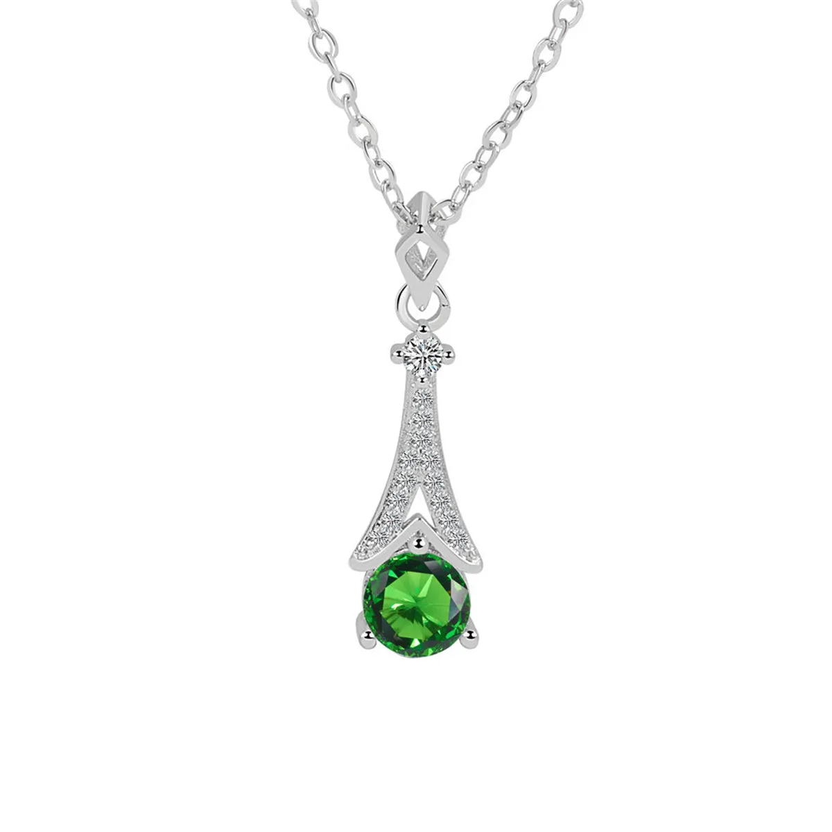 Cubic Zirconia & Green Crystal Arrow Pendant Necklace