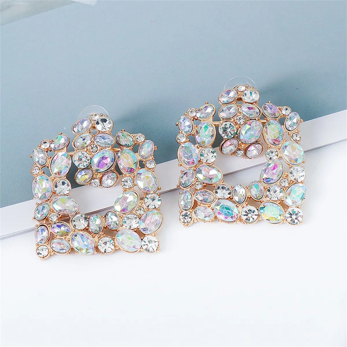 Cubic Zirconia & Iridescent Crystal 18K Gold-Plated Square Drop Earrings