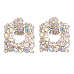Cubic Zirconia & Iridescent Crystal 18K Gold-Plated Square Drop Earrings