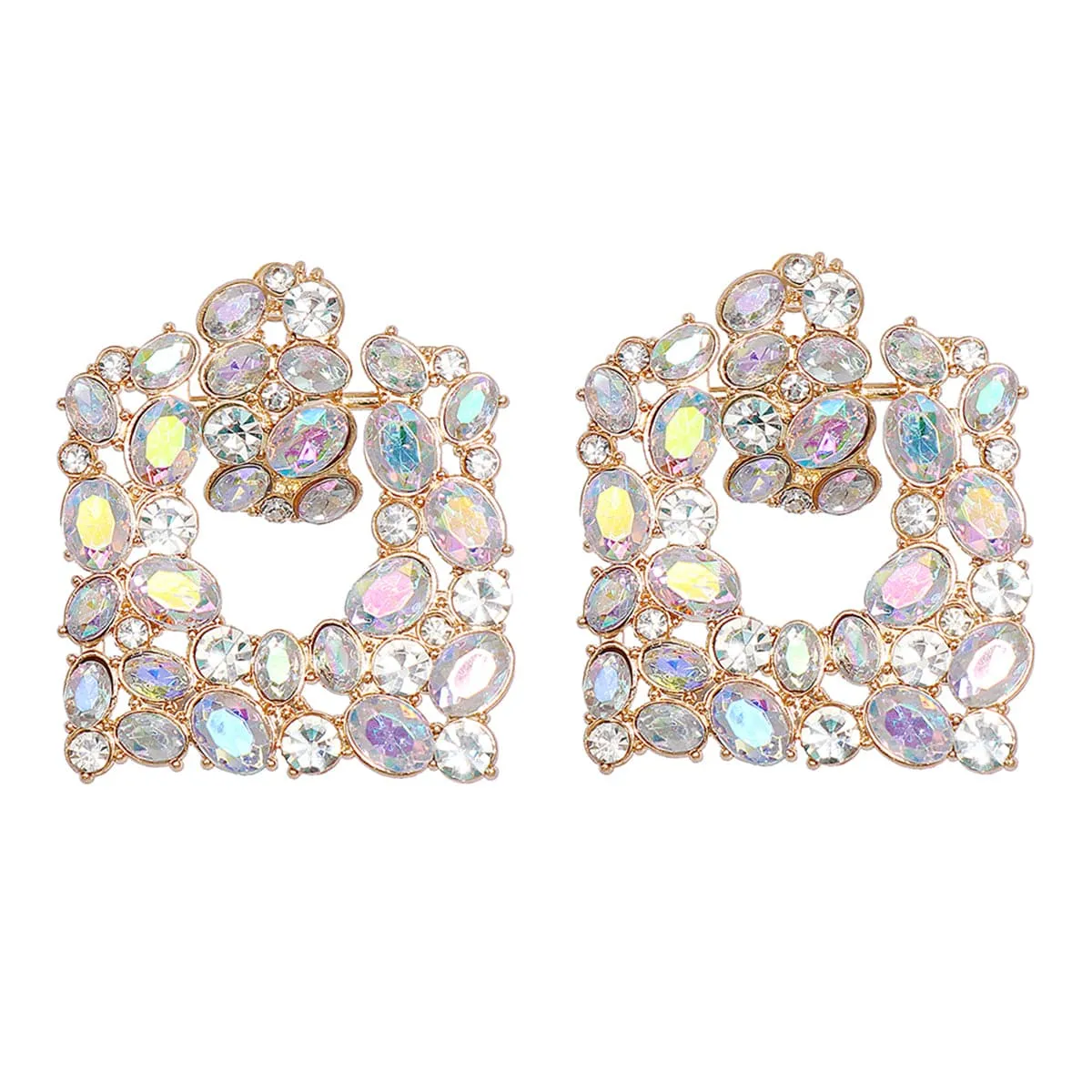 Cubic Zirconia & Iridescent Crystal 18K Gold-Plated Square Drop Earrings
