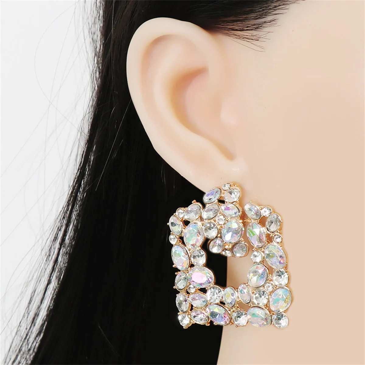 Cubic Zirconia & Iridescent Crystal 18K Gold-Plated Square Drop Earrings