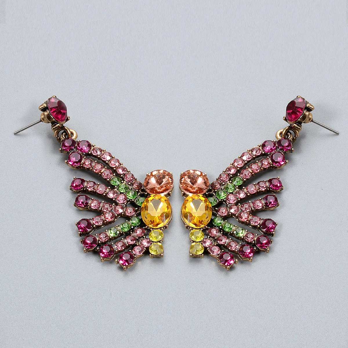 Cubic Zirconia & Orange Crystal 18K Gold-Plated Butterfly Drop Earrings