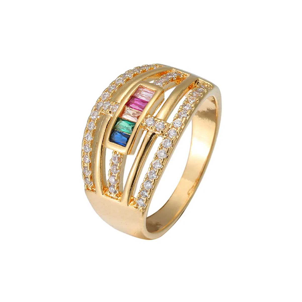 Cubic Zirconia & Rainbow Crystal Horizontal Line Ring