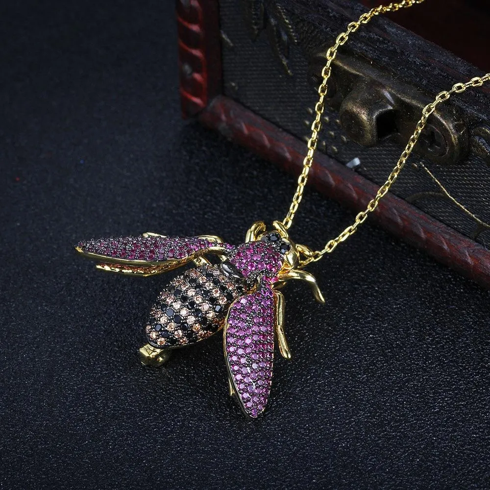 Cubic Zirconia Bee Insect Necklace & Pendants For Women Pins Fashion  Cute Jewelry