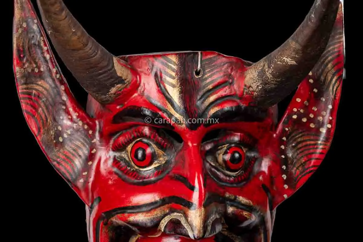 Devil Mask with Bull horns Hand Crafted in Guerrero, Mexico