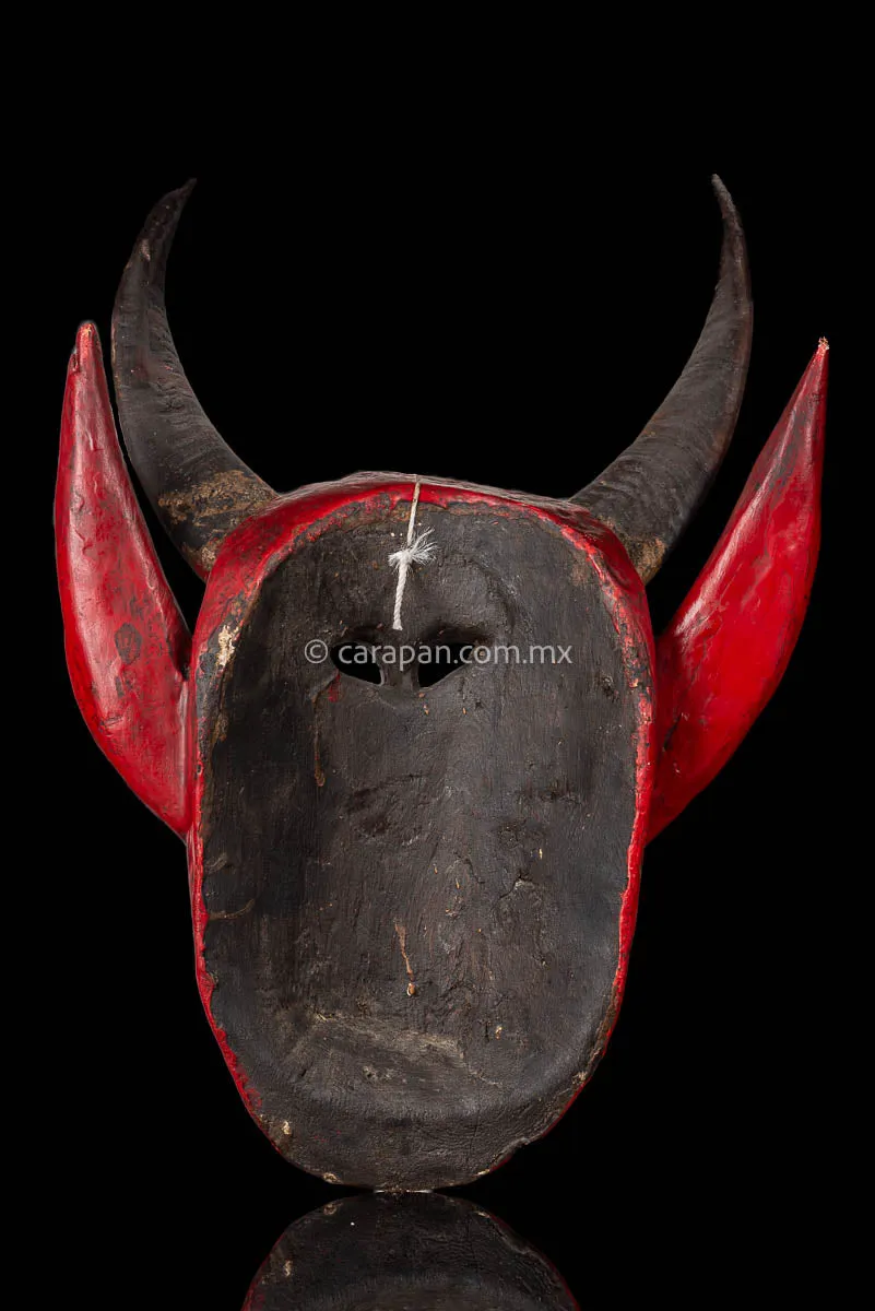 Devil Mask with Bull horns Hand Crafted in Guerrero, Mexico