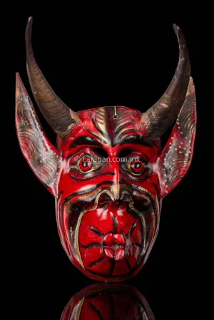 Devil Mask with Bull horns Hand Crafted in Guerrero, Mexico