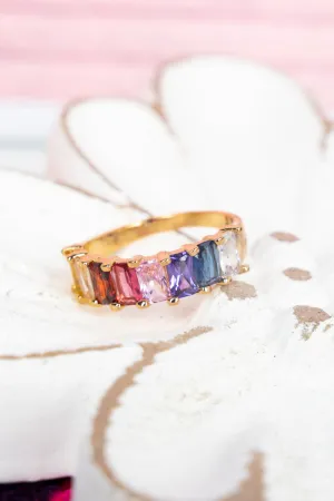 Emmeline Rainbow Crystal Goldtone Ring