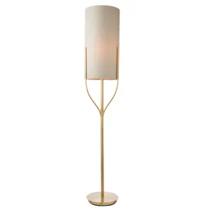 Endon 95466 Fraser 1lt Floor Satin brass plate & natural linen mix fabric 10W LED E27 (Required)