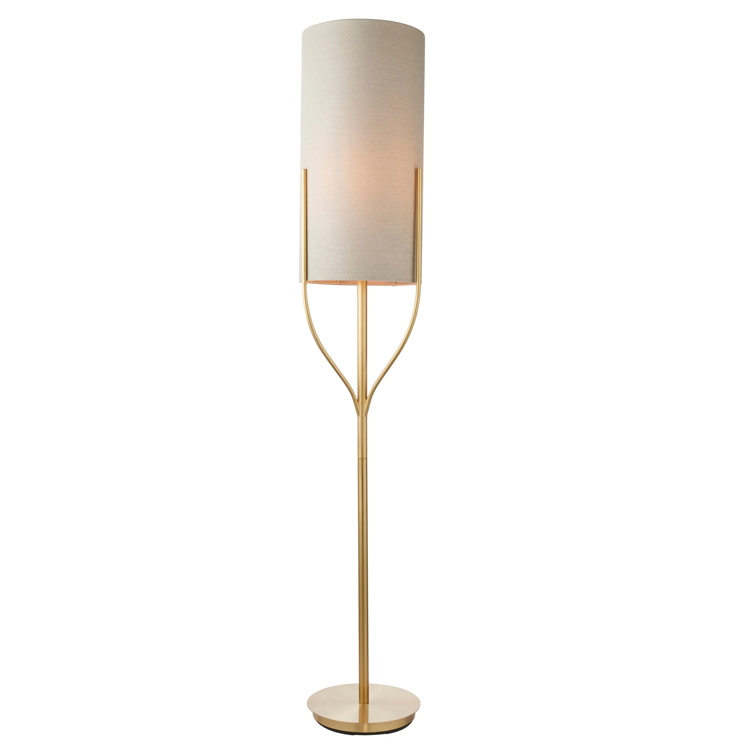 Endon 95466 Fraser 1lt Floor Satin brass plate & natural linen mix fabric 10W LED E27 (Required)