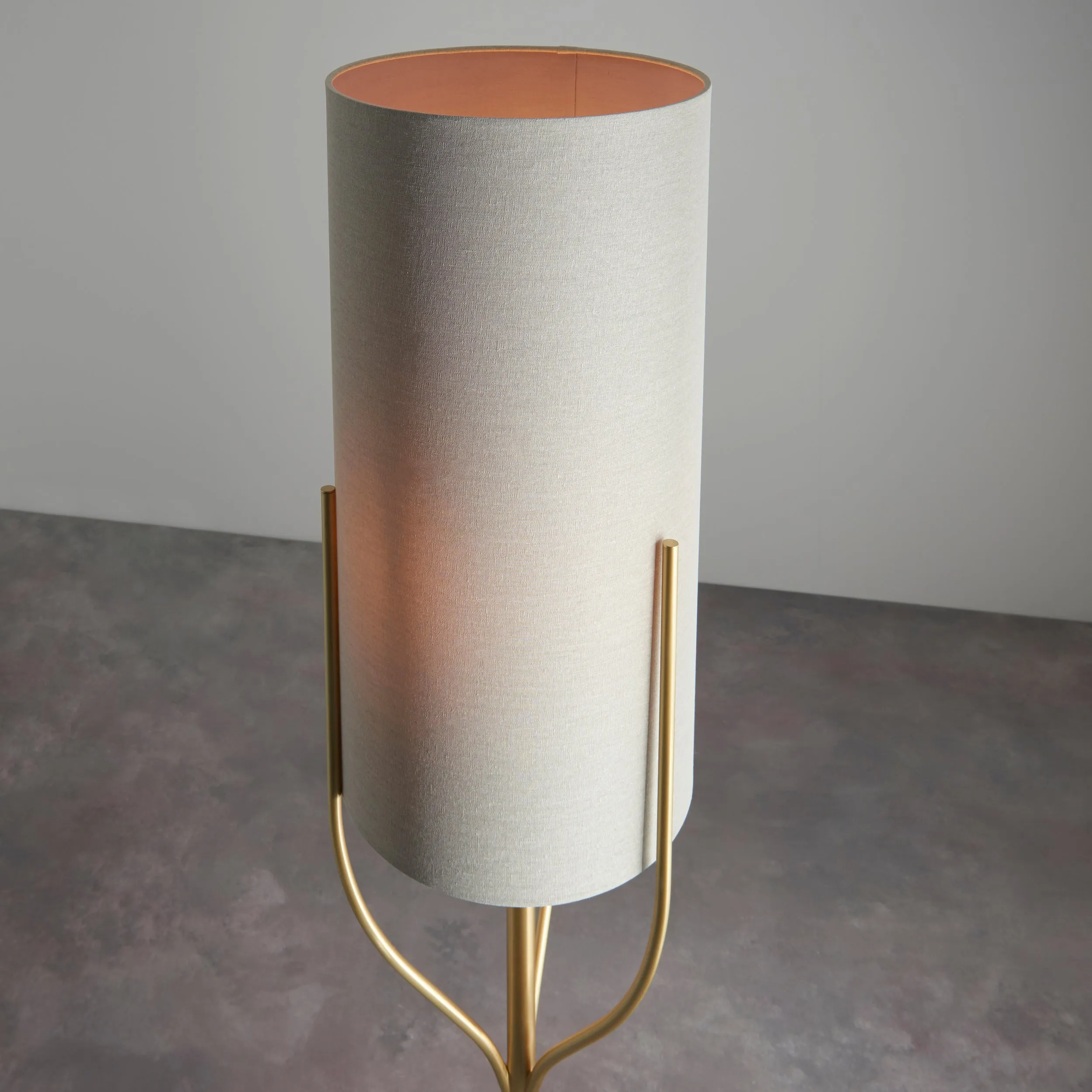 Endon 95466 Fraser 1lt Floor Satin brass plate & natural linen mix fabric 10W LED E27 (Required)