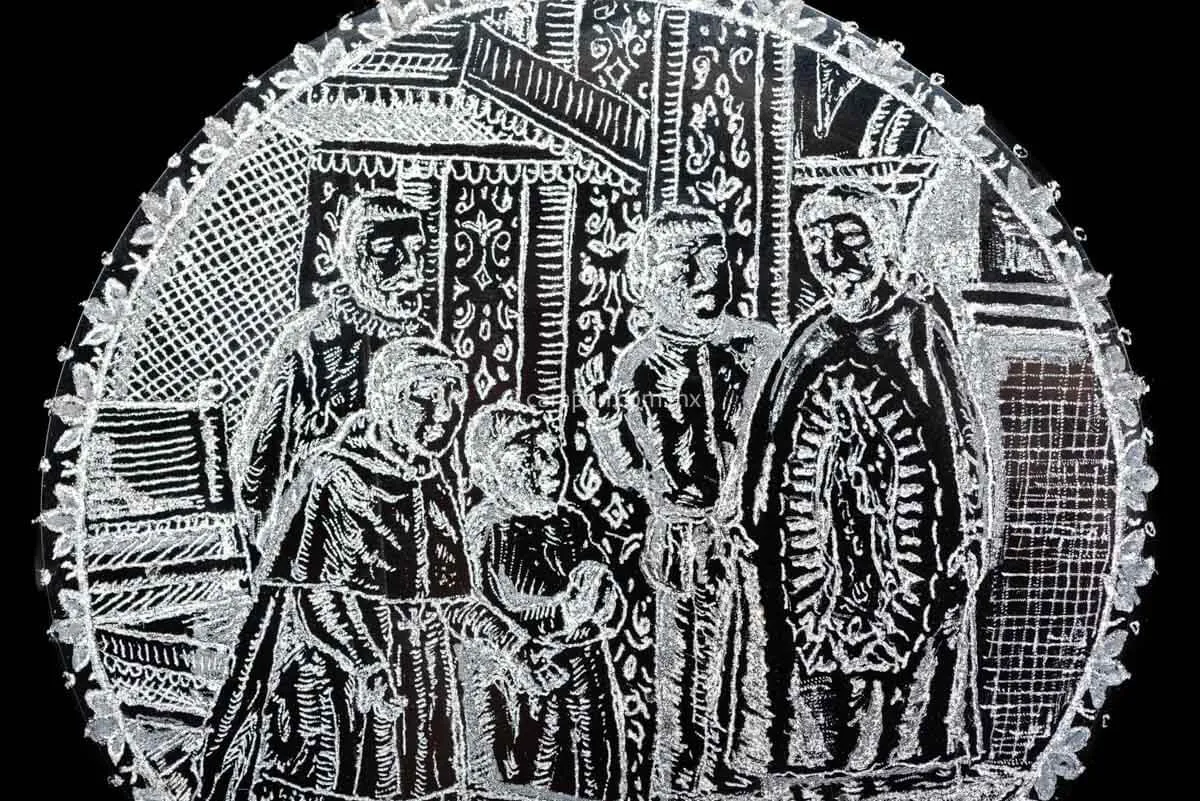 Engraved Obsidian with Virgin of Guadalupe & Juan Diego