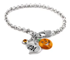 Engraved Pumpkin Bracelet with Personalized Initial
