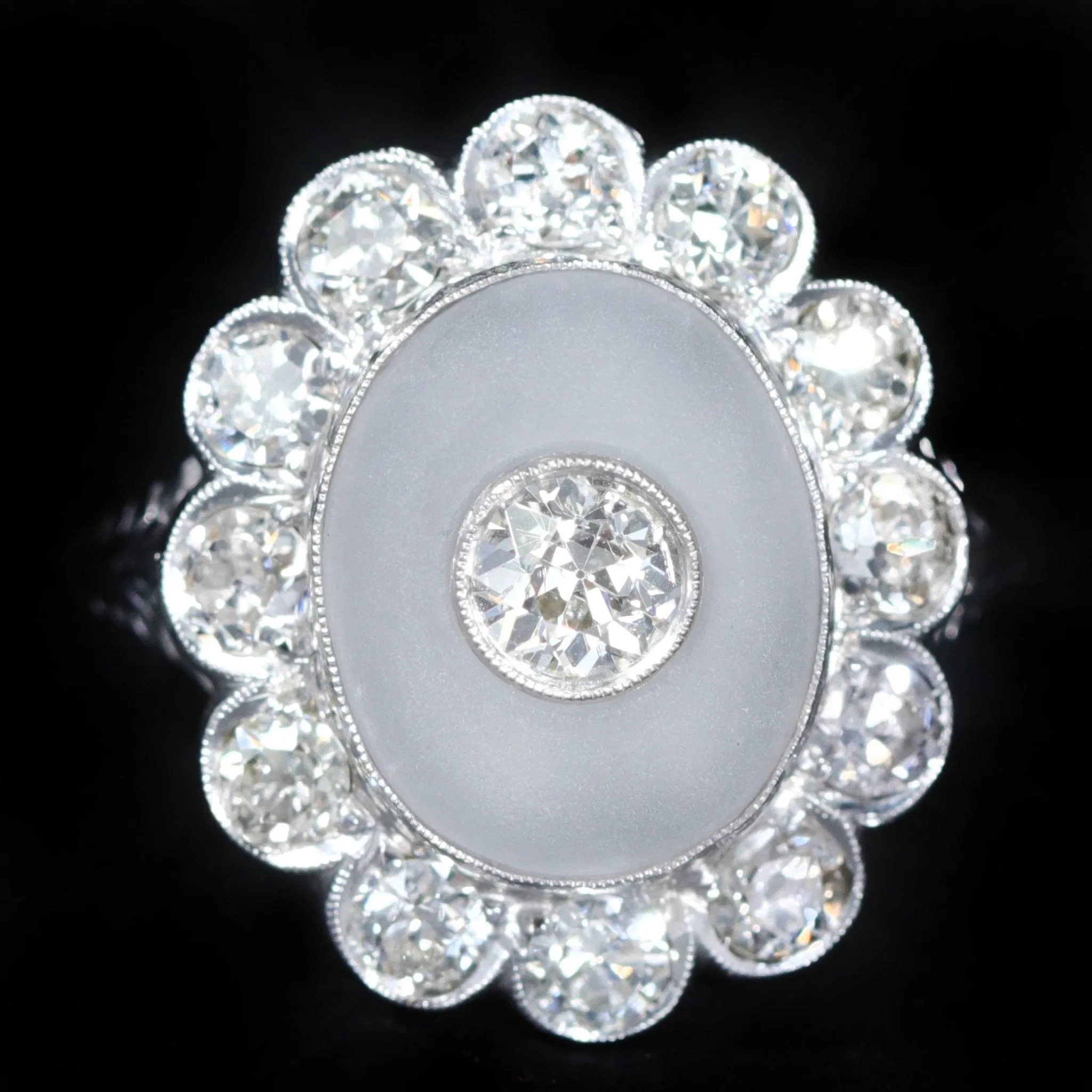 Estate 1.68 CTW Old European Cut Diamond & Rock Crystal Ring