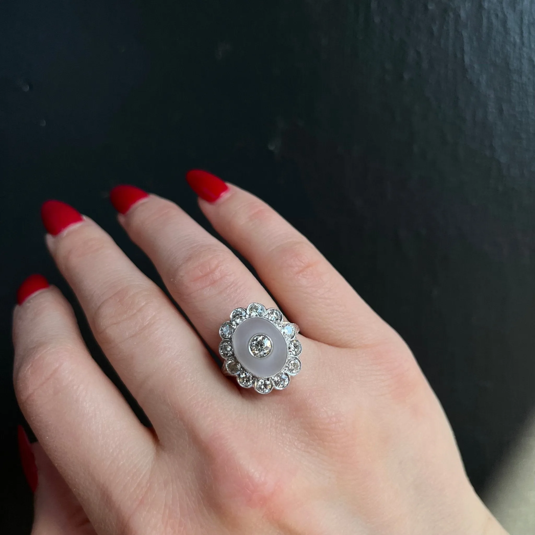 Estate 1.68 CTW Old European Cut Diamond & Rock Crystal Ring