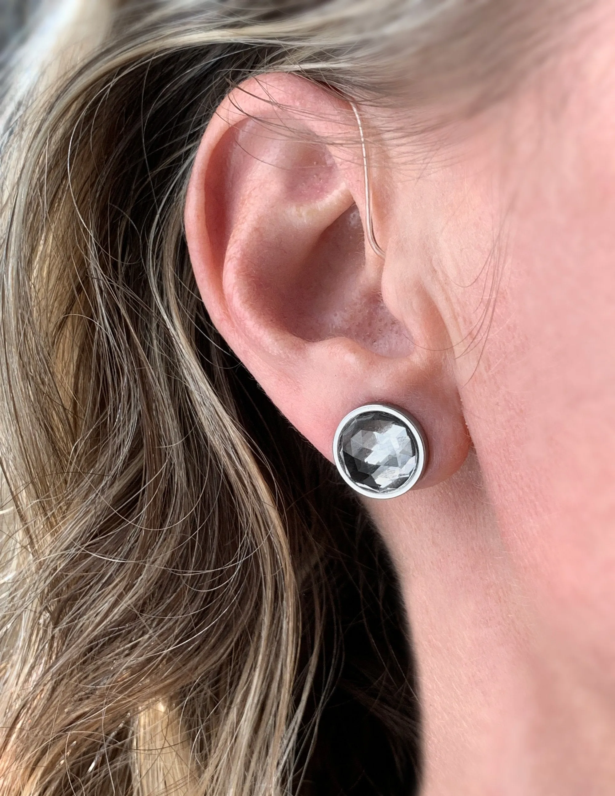Extra Large Stud Earrings with Sparkly Black Crystal