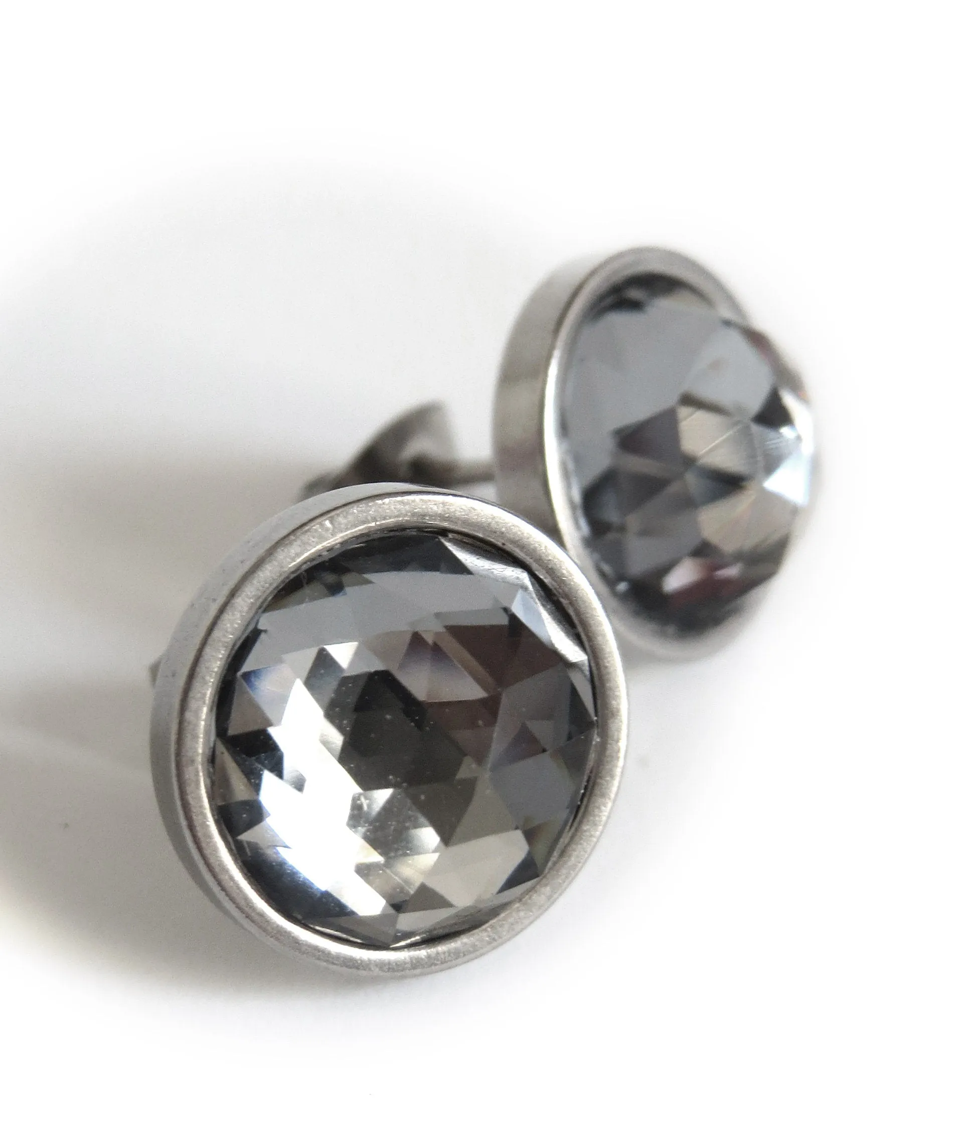 Extra Large Stud Earrings with Sparkly Black Crystal