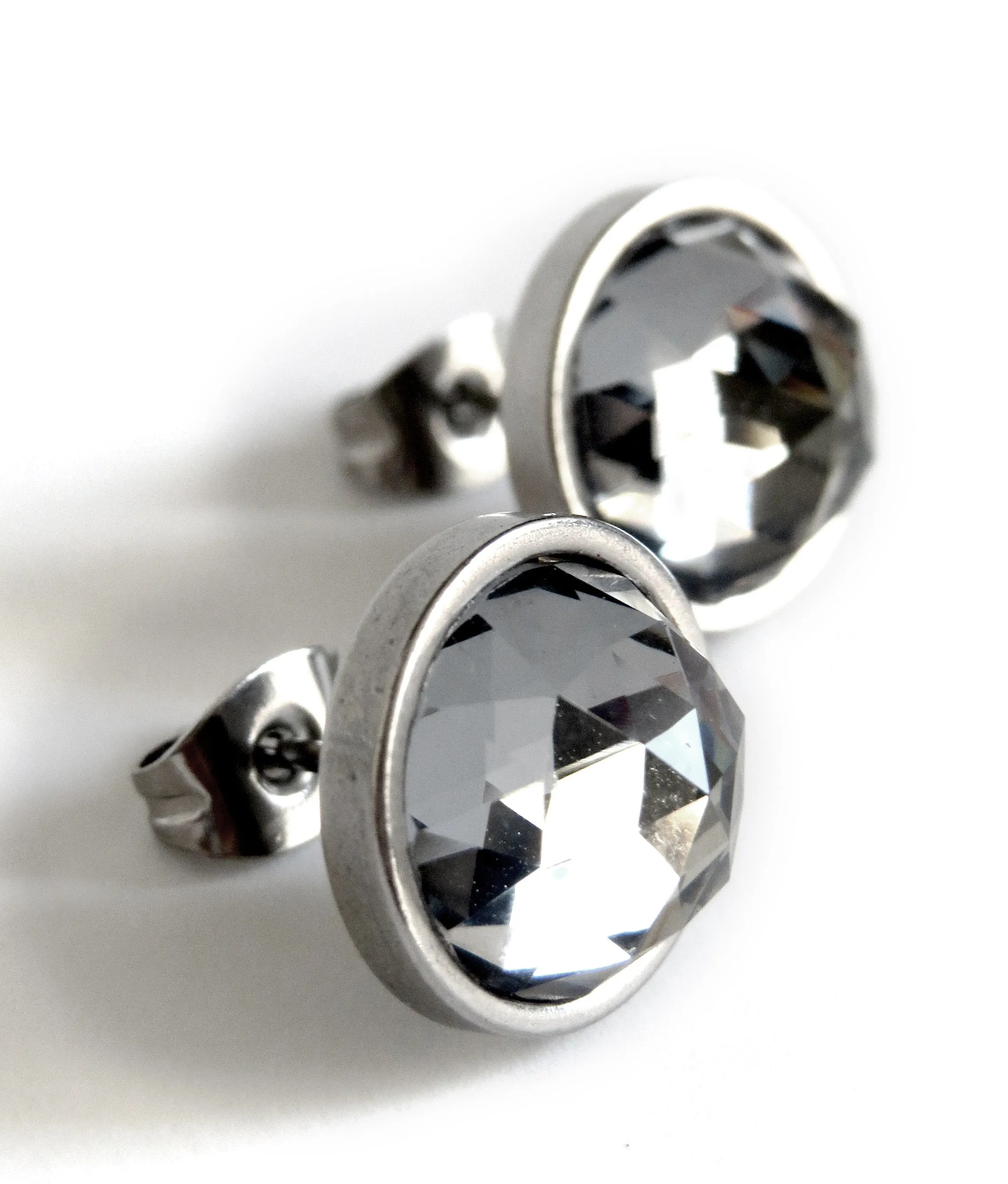 Extra Large Stud Earrings with Sparkly Black Crystal